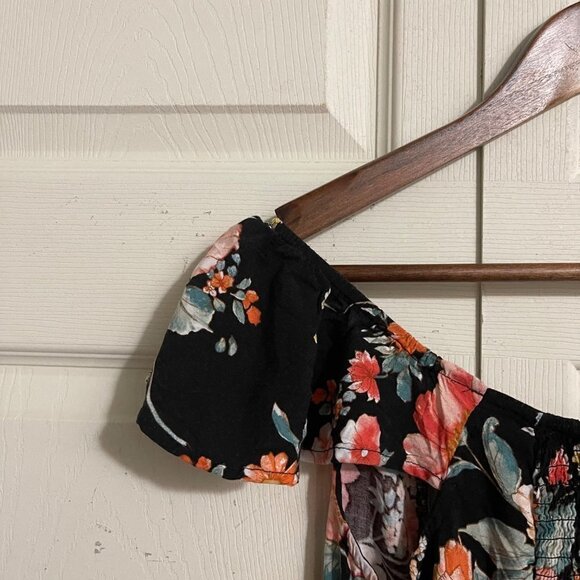 Band Of Gypsies Womens Black Floral Off Shoulder Button Slit Maxi Dress Medium - Picture 5 of 7